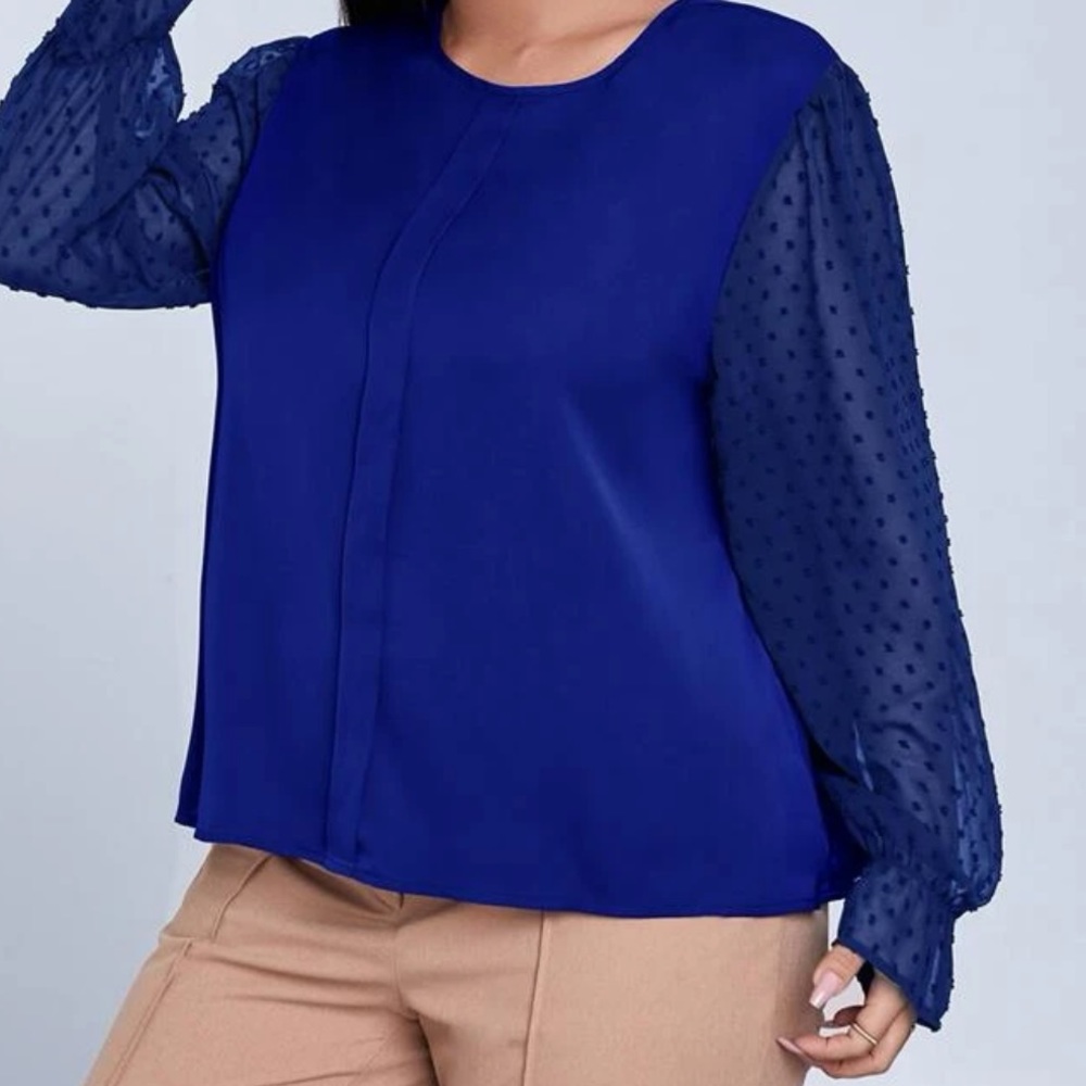 Blue Swiss dot flounce sleeve blouse - Picture 4 of 16